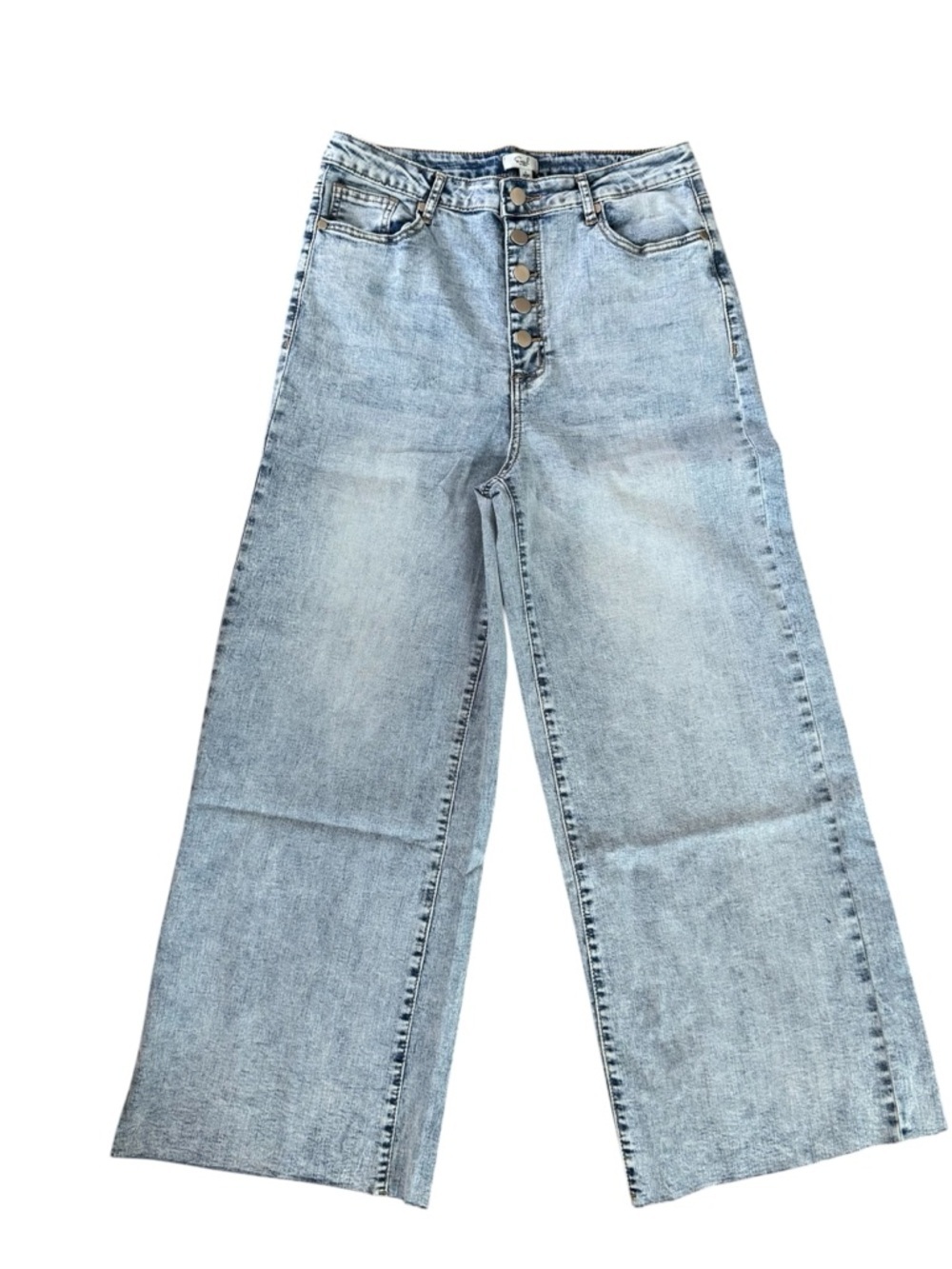 Easel Los Angeles Women’s High Waist Button Fly Light Wash Denim Jeans Sz L NWT
